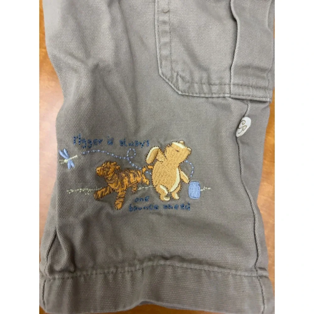 Disney Classic Pooh Khaki Cargo Pants 12M Winnie the Pooh Tigger Embroidered